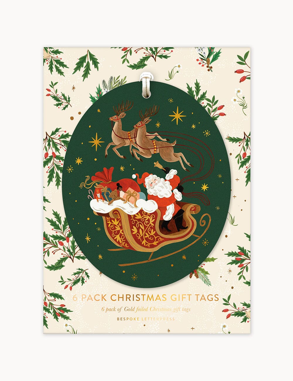 6pk Christmas Gift Tags "Santa Sleigh" Gift Tags Bespoke Letterpress