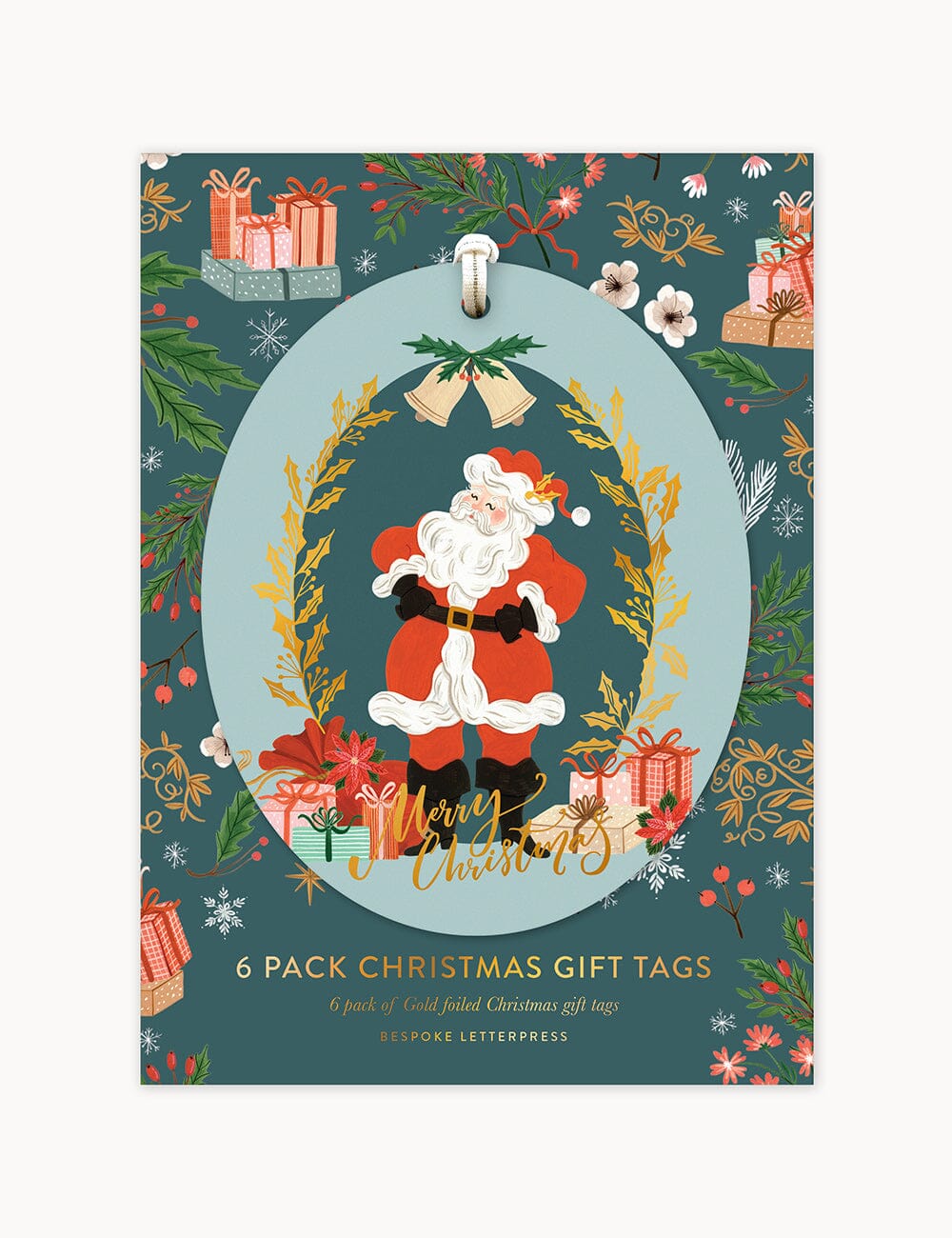 6pk Christmas Gift Tags "Jolly Santa" Gift Tags Bespoke Letterpress