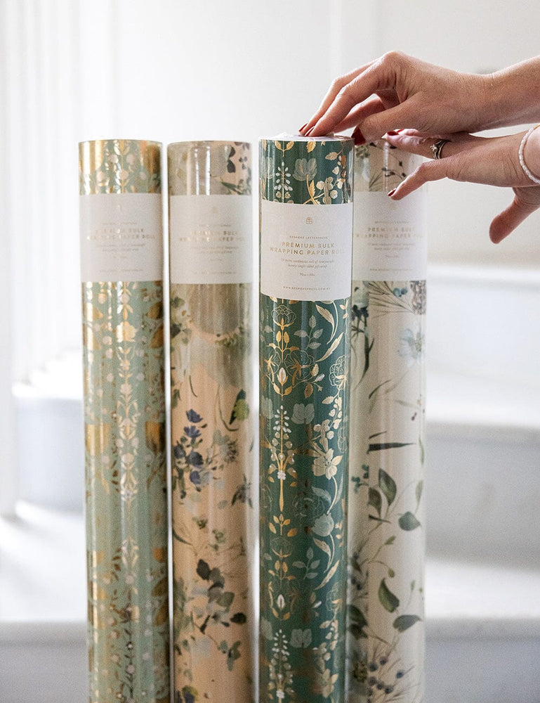 Gift Wrap Roll - Gilded Blooms (Green with Gold Foil) Gift Wrapping Bespoke Letterpress 30m Roll 