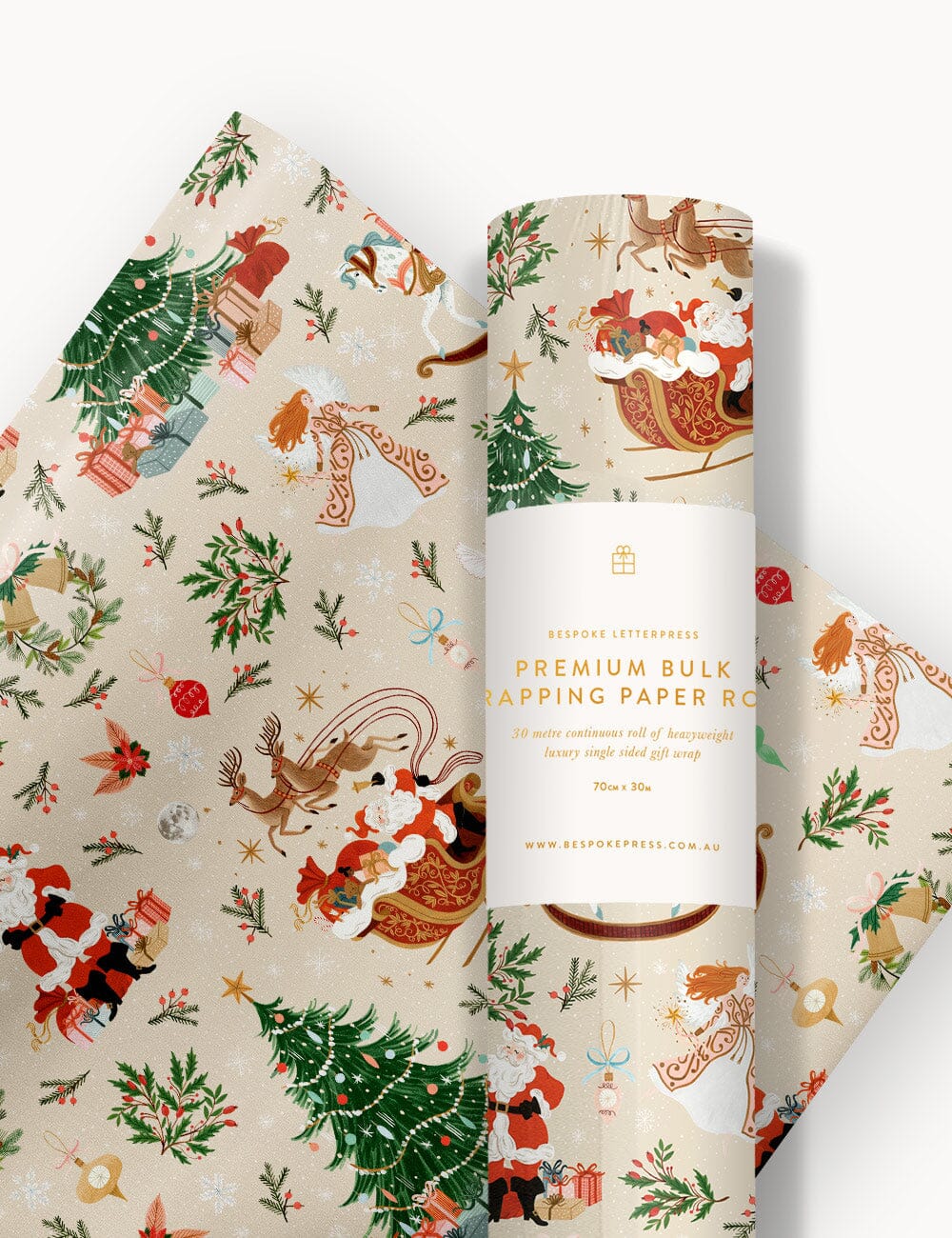 Gift Wrap Roll 30m - Jolly Santa Gift Wrapping Bespoke Letterpress