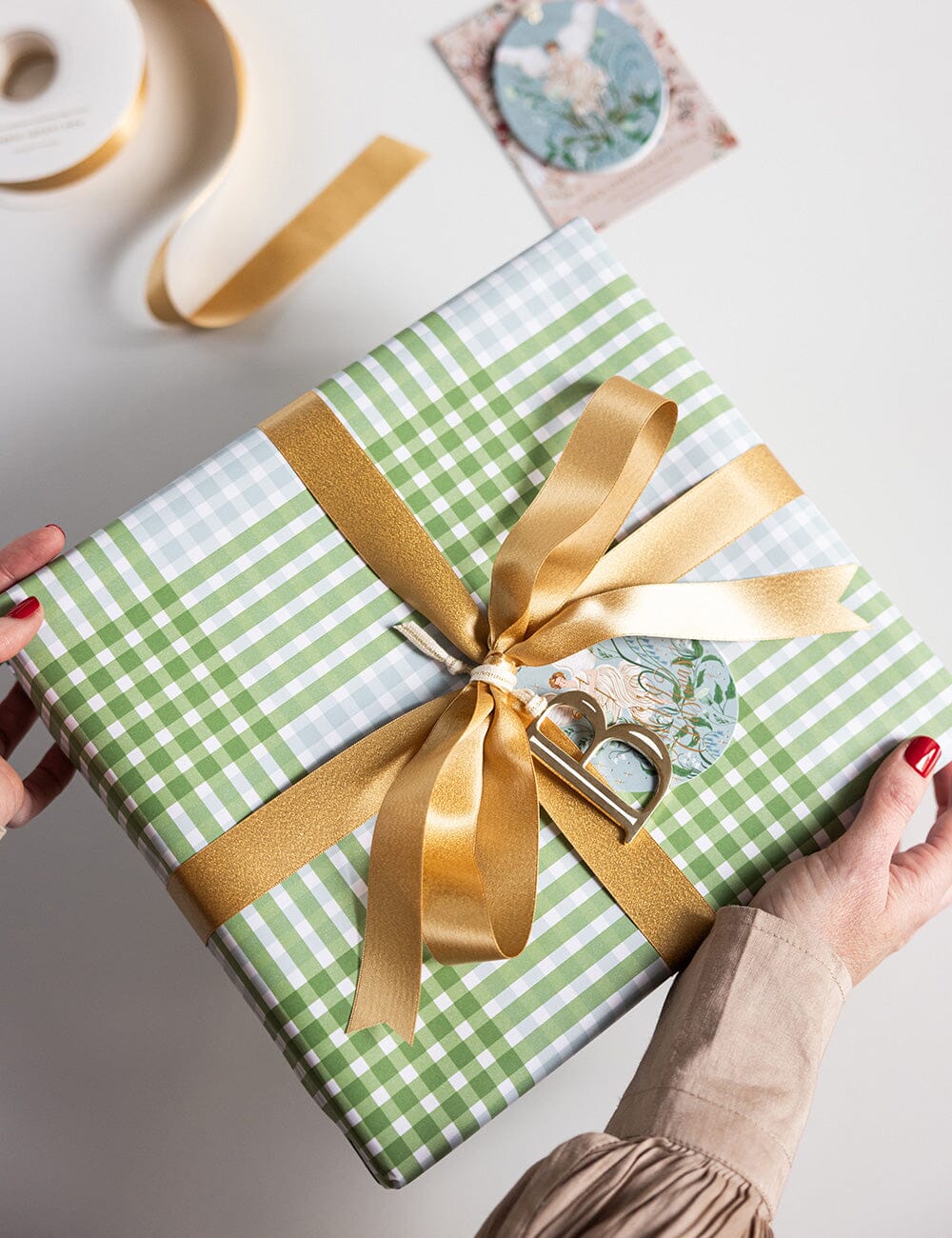 Gift Wrap Roll 30m - Nordic Blue Check Gift Wrapping Bespoke Letterpress