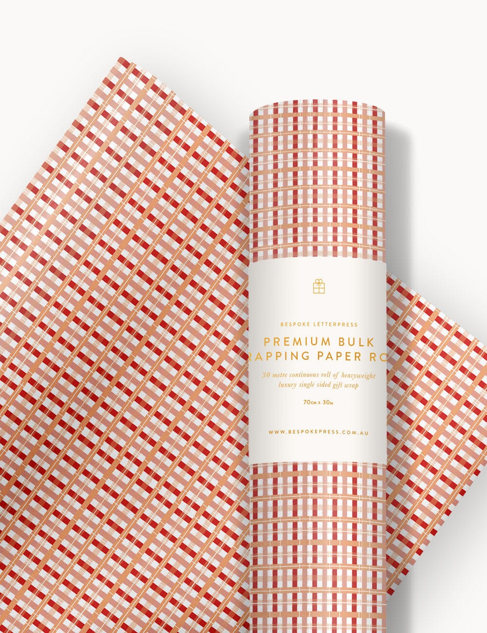 Gift Wrap Roll 30m - Christmas Tartan Check Gift Wrapping Bespoke Letterpress