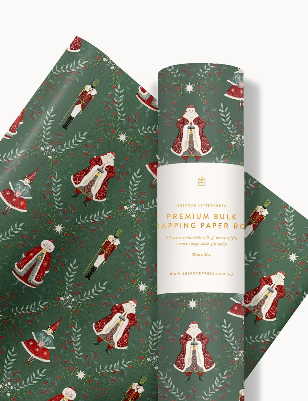 Gift Wrap Roll 30m - Mr & Mrs Claus Gift Wrapping Bespoke Letterpress