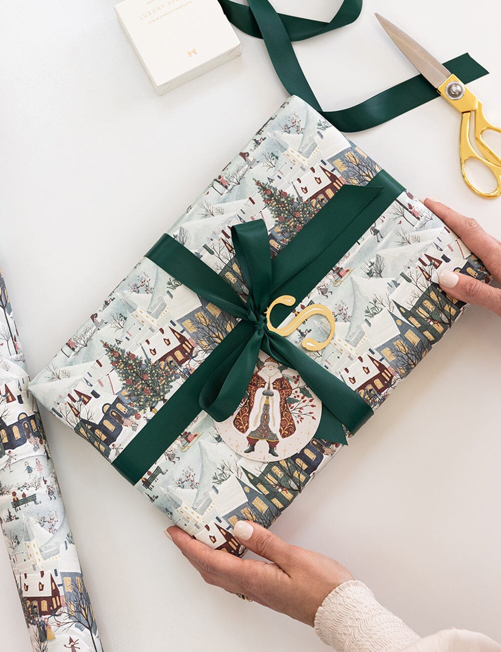 Gift Wrap Roll 30m - The Christmas Village Gift Wrapping Bespoke Letterpress