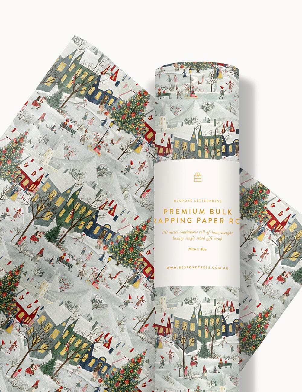 Gift Wrap Roll 30m - The Christmas Village Gift Wrapping Bespoke Letterpress