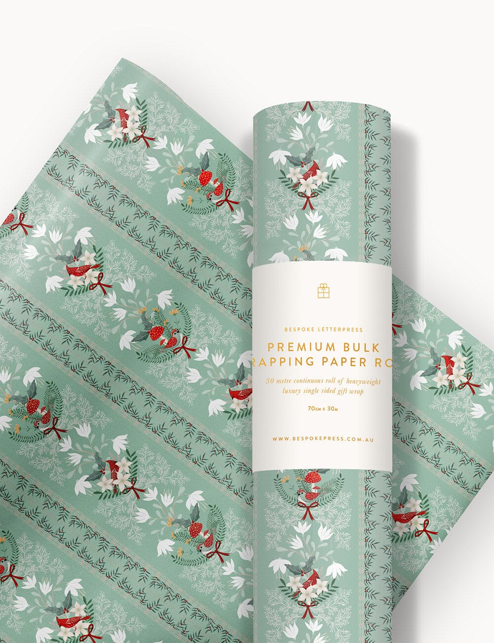 Gift Wrap Roll 30m - Christmas Songbirds Gift Wrapping Bespoke Letterpress