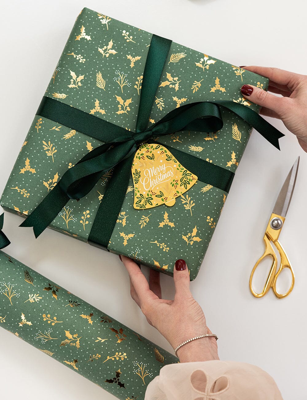 Gift Wrap Roll 30m - Golden Holly (Gold Foil) Gift Wrapping Bespoke Letterpress