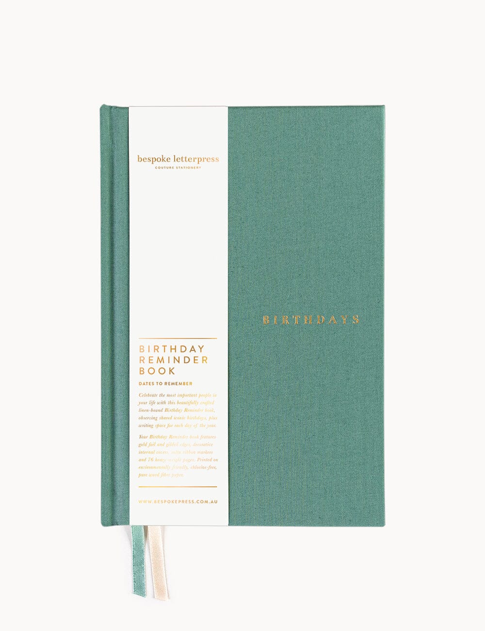 Birthday Book Eucalypt Green Journals Bespoke Letterpress