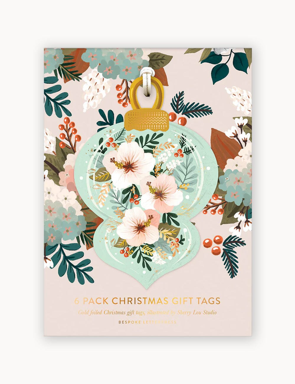 6pk Christmas Gift Tags "Blue Ornament" Gift Tags Bespoke Letterpress