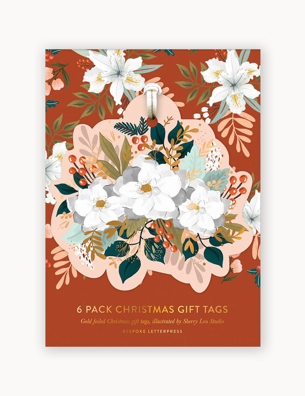 6pk Christmas Gift Tags "Christmas Flower" Gift Tags Bespoke Letterpress