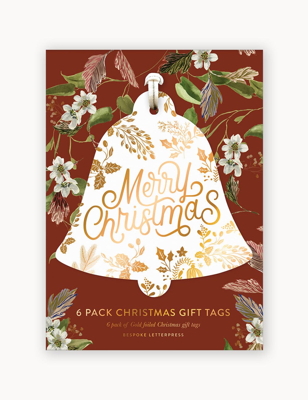 6pk Christmas Gift Tags "Merry Christmas" (Bell) Gift Tags Bespoke Letterpress