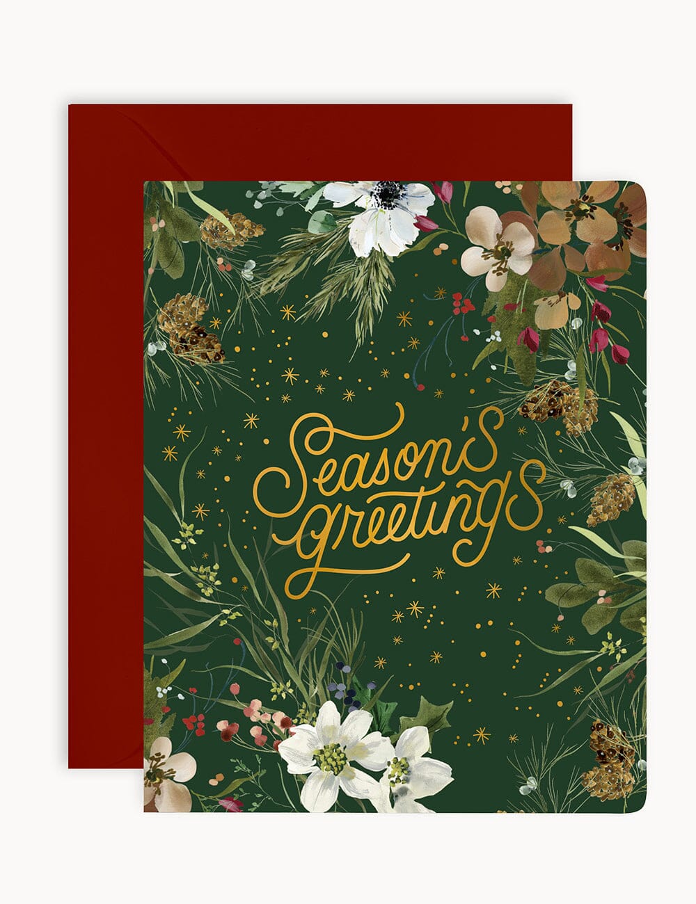 "Season's Greetings" Green Christmas Card Greeting Cards Bespoke Letterpress