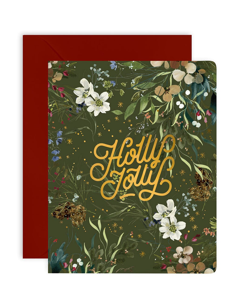 "Holly Jolly" Green Christmas Card Greeting Cards Bespoke Letterpress 