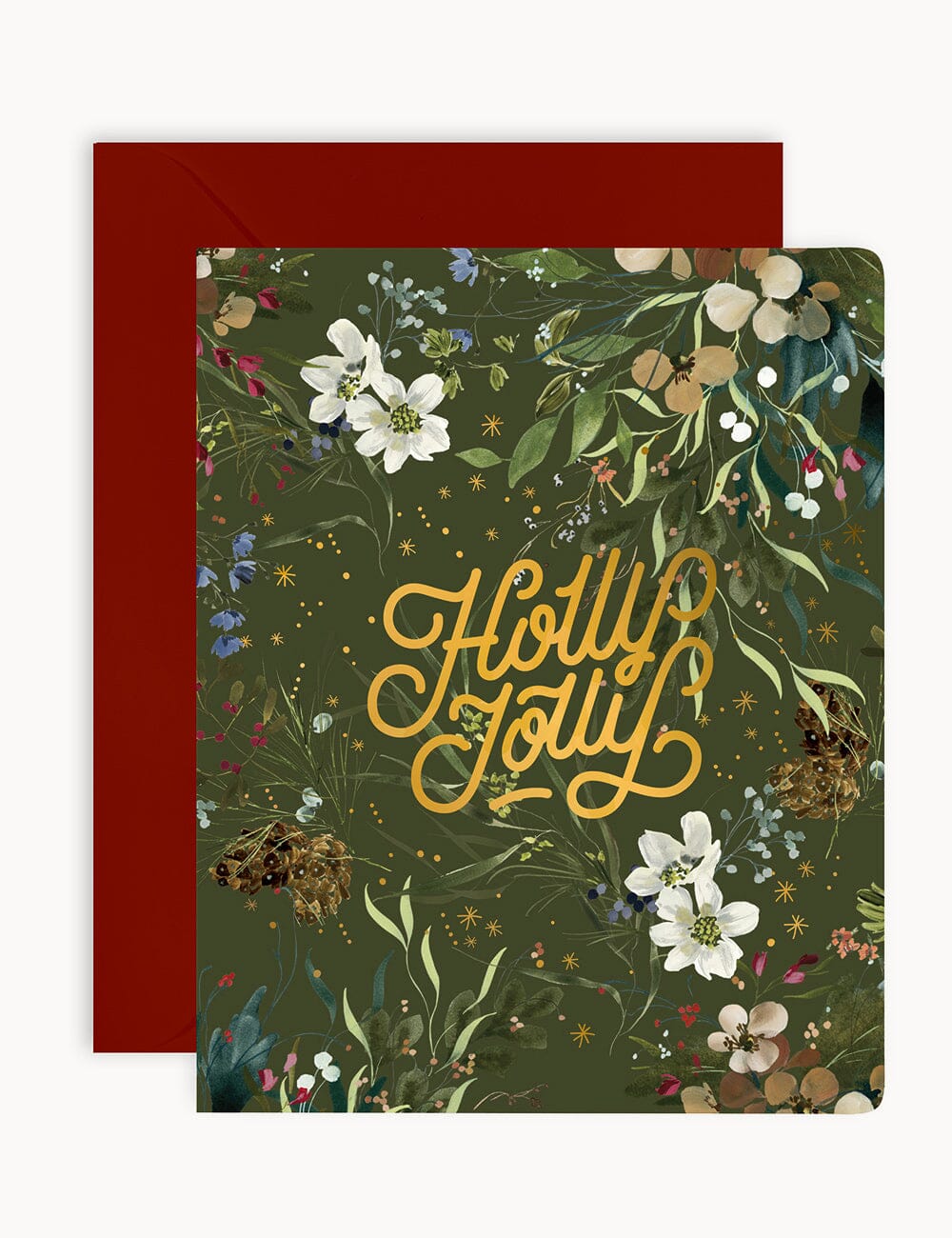 "Holly Jolly" Green Christmas Card Greeting Cards Bespoke Letterpress