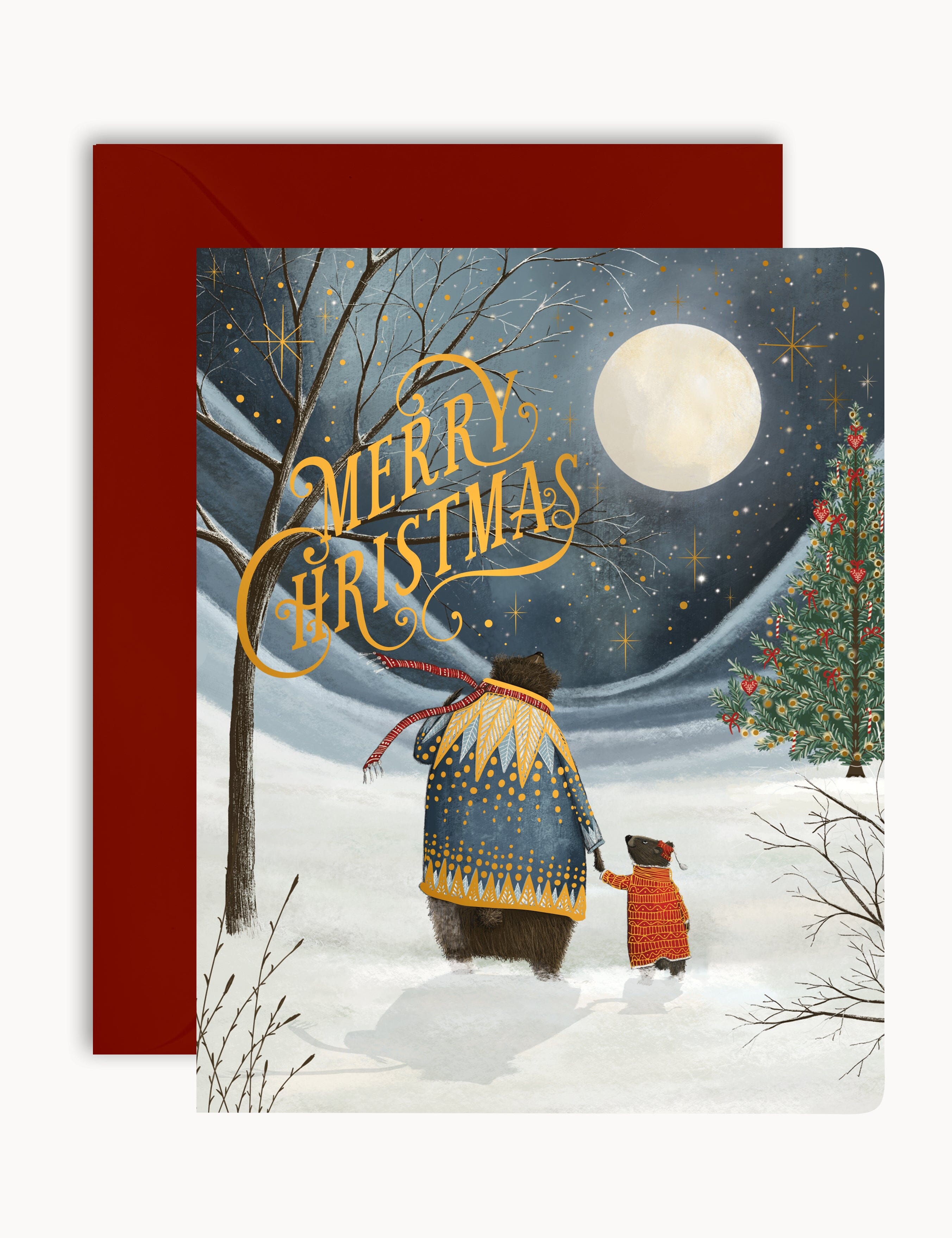 Merry Christmas Starry Night Bears Christmas Card Greeting Cards Bespoke Letterpress
