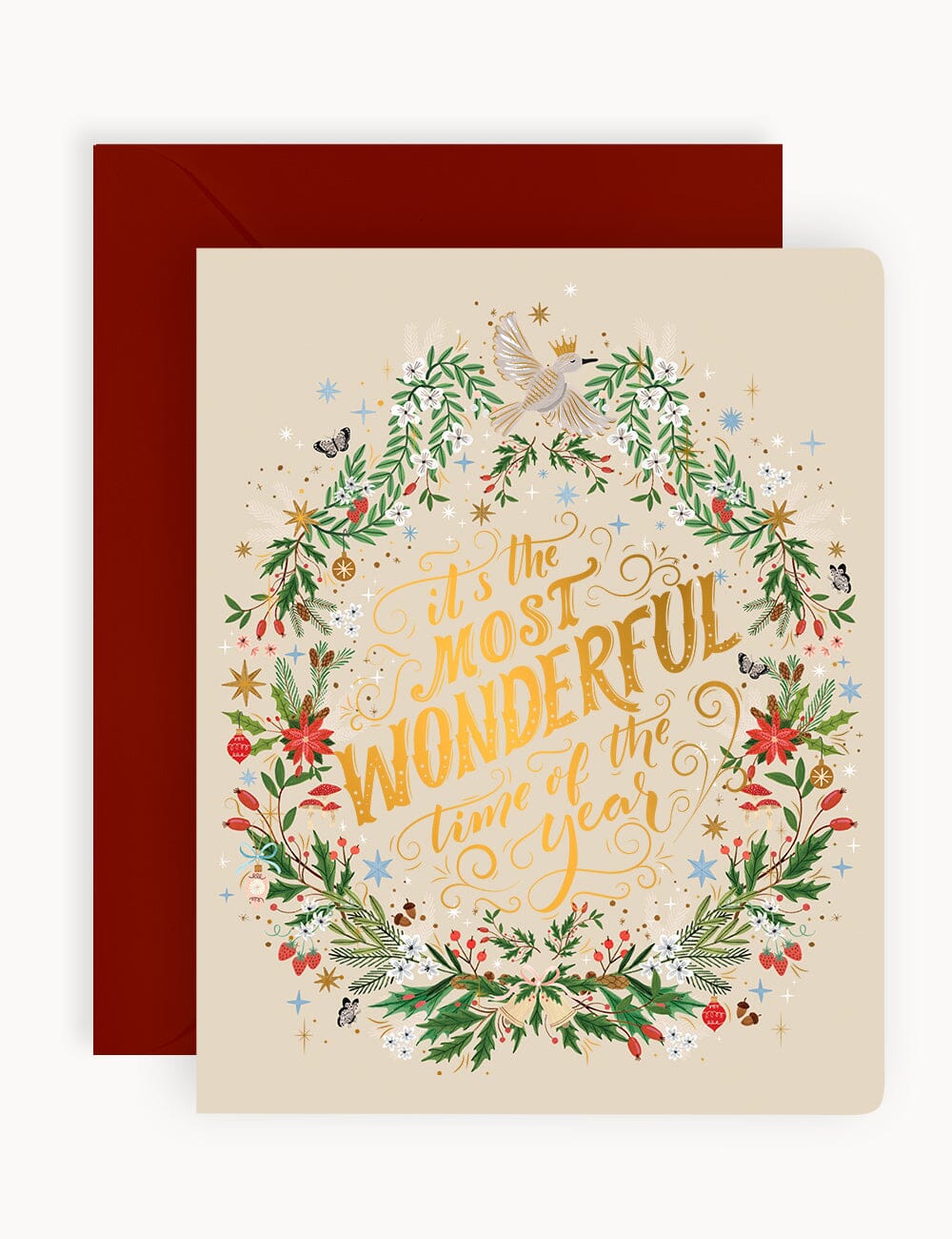 "It's the most wonderful time of the year" Christmas Card (Wreath) Greeting Cards Bespoke Letterpress