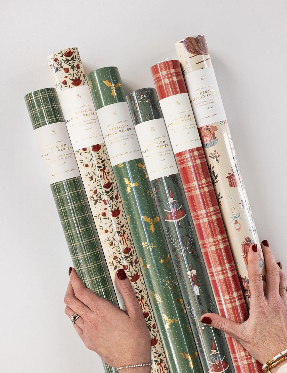 Christmas Gift Wrap Roll Bundle 1 - 6 x 3m rolls (18 Metres) Gift Wrapping Bespoke Letterpress