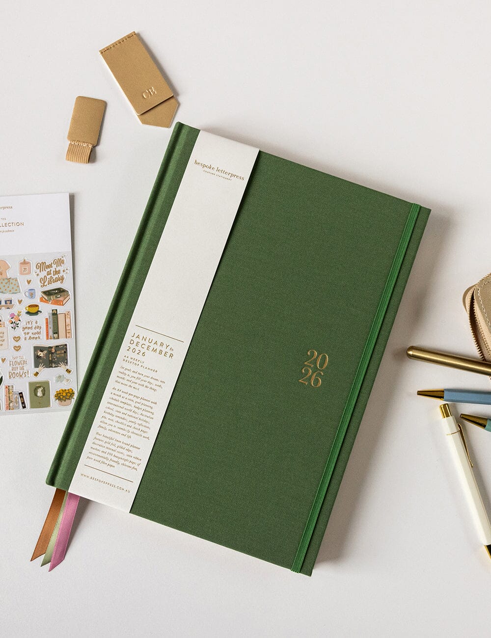 2026 Desktop A4 Linen Bound Planner - Finch