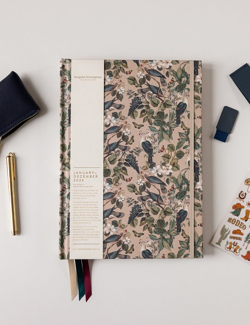2026 Desktop A4 Linen Bound Planner - Botanical Grove