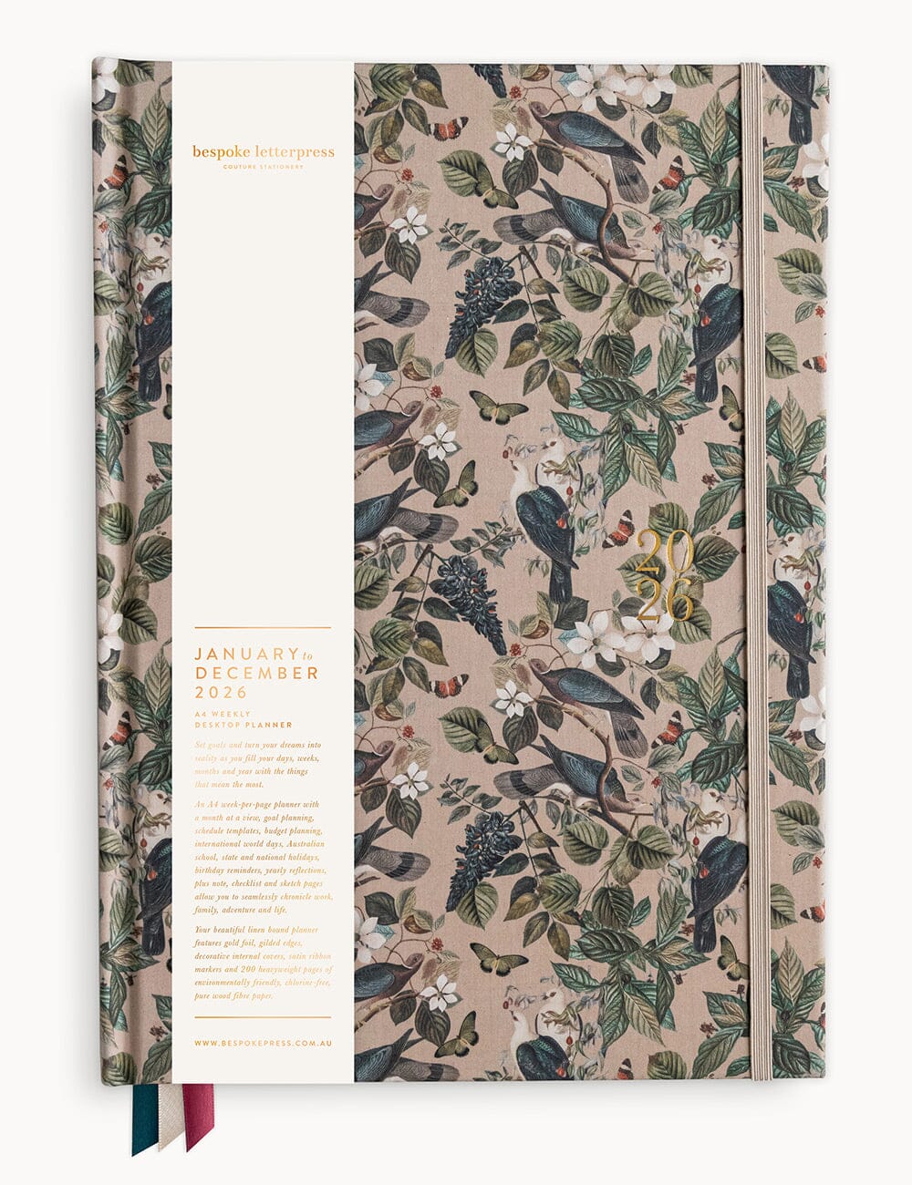 2026 Desktop A4 Linen Bound Planner - Botanical Grove