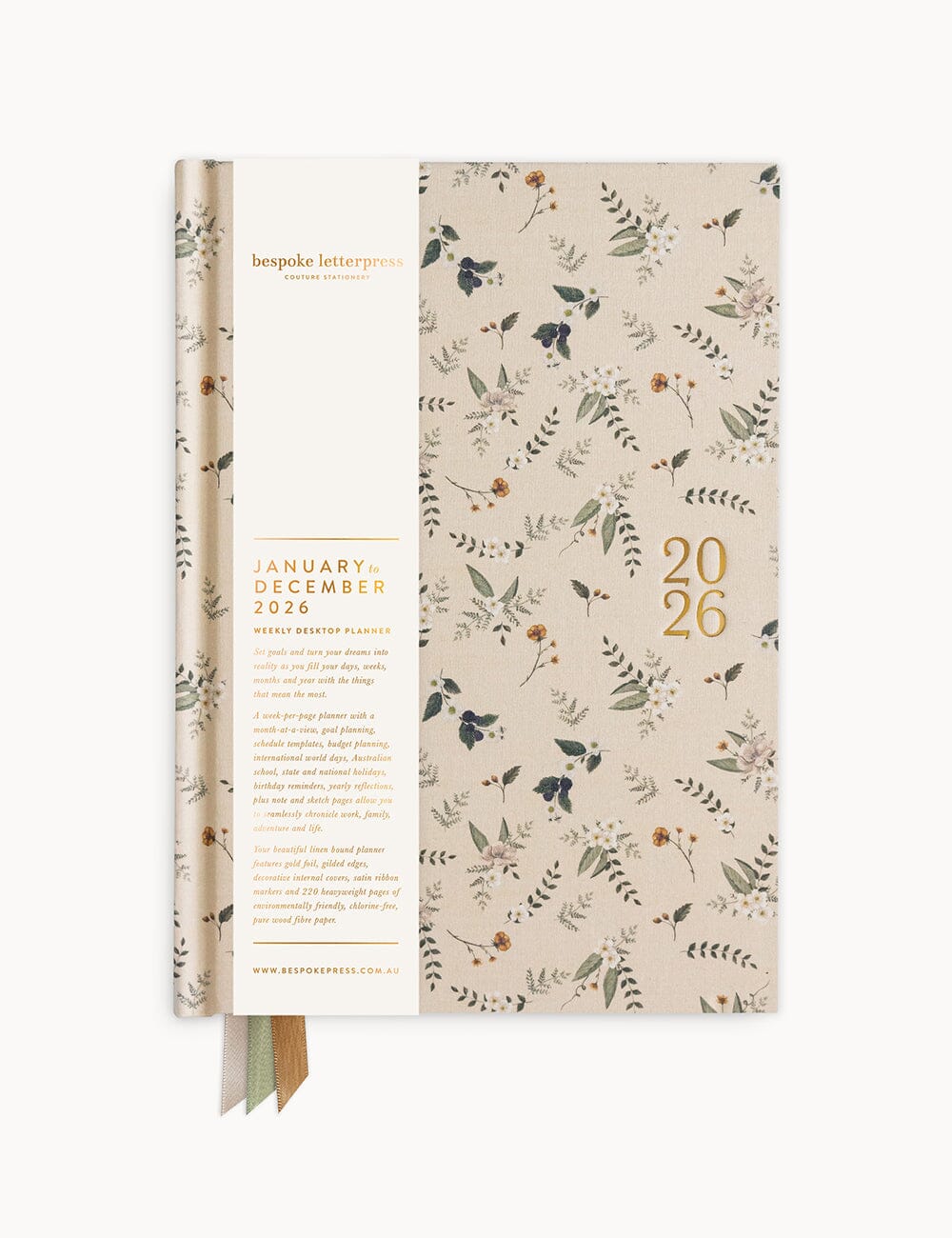2026 Desktop Linen Bound Planner - Button Fern