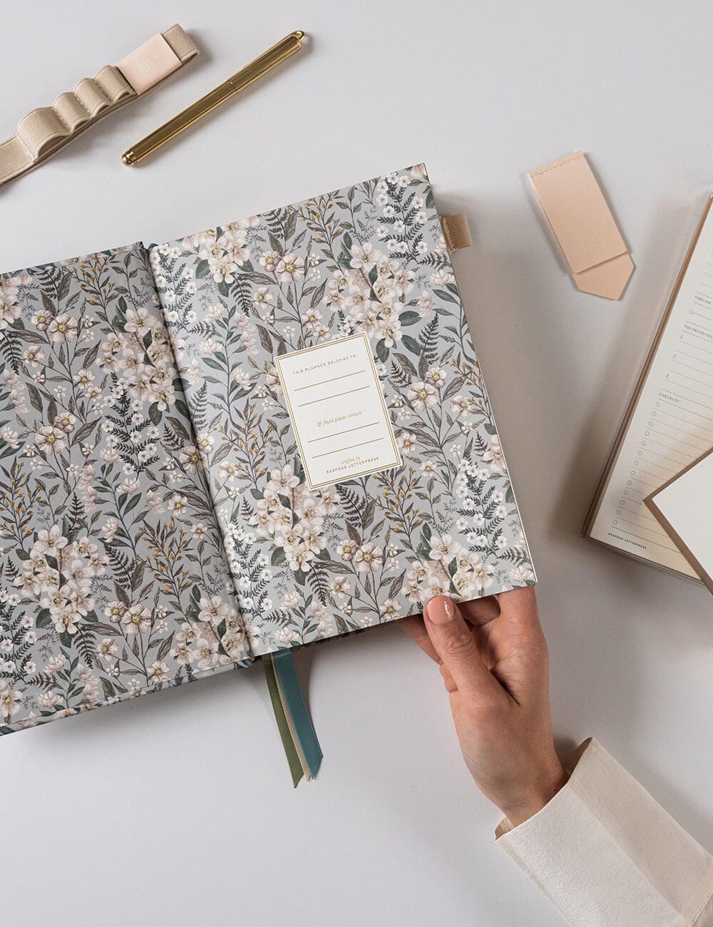 2026 Desktop Linen Bound Planner - Ivory Garden Planners Bespoke Letterpress