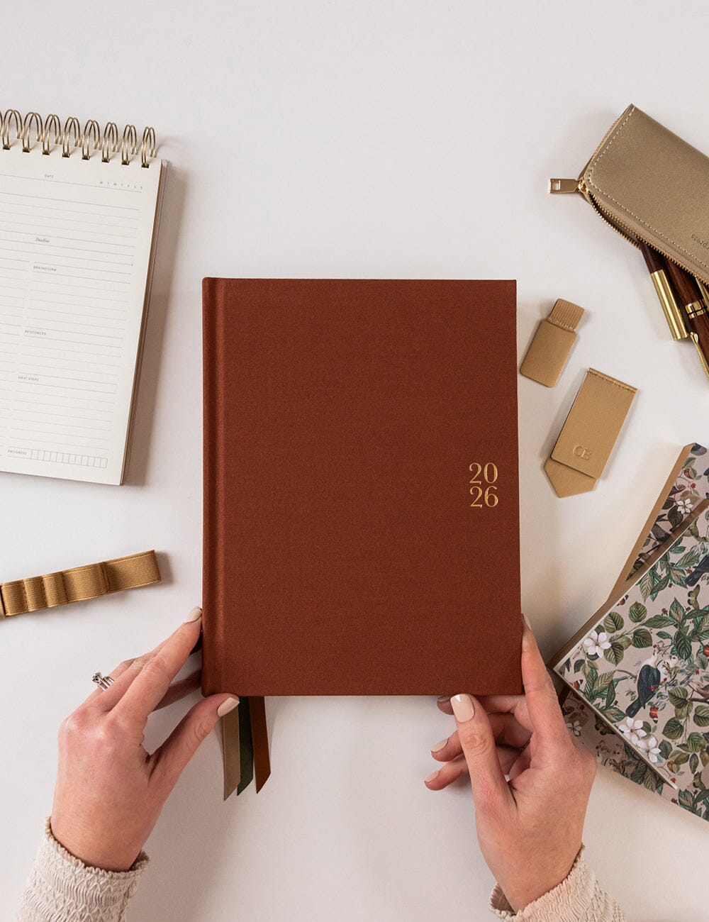2026 Day to a Page Large Linen Bound Planner - Bronze