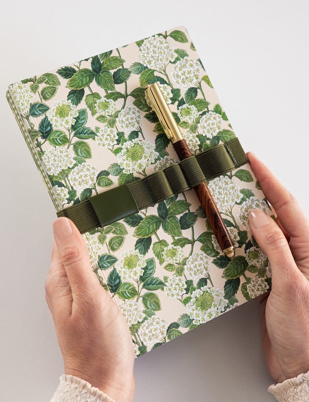 Elastic Book Strap - Olive Elastic Pen Loops Bespoke Letterpress