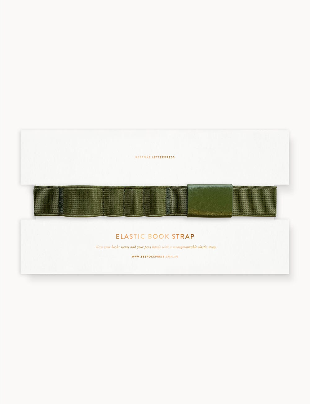 Elastic Book Strap - Olive Elastic Pen Loops Bespoke Letterpress
