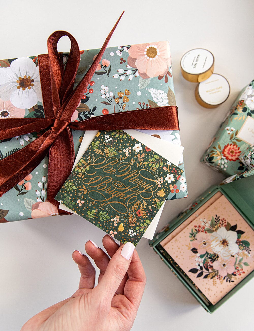 "Be Merry & Bright" Green Small Christmas Card Christmas Cards Bespoke Letterpress