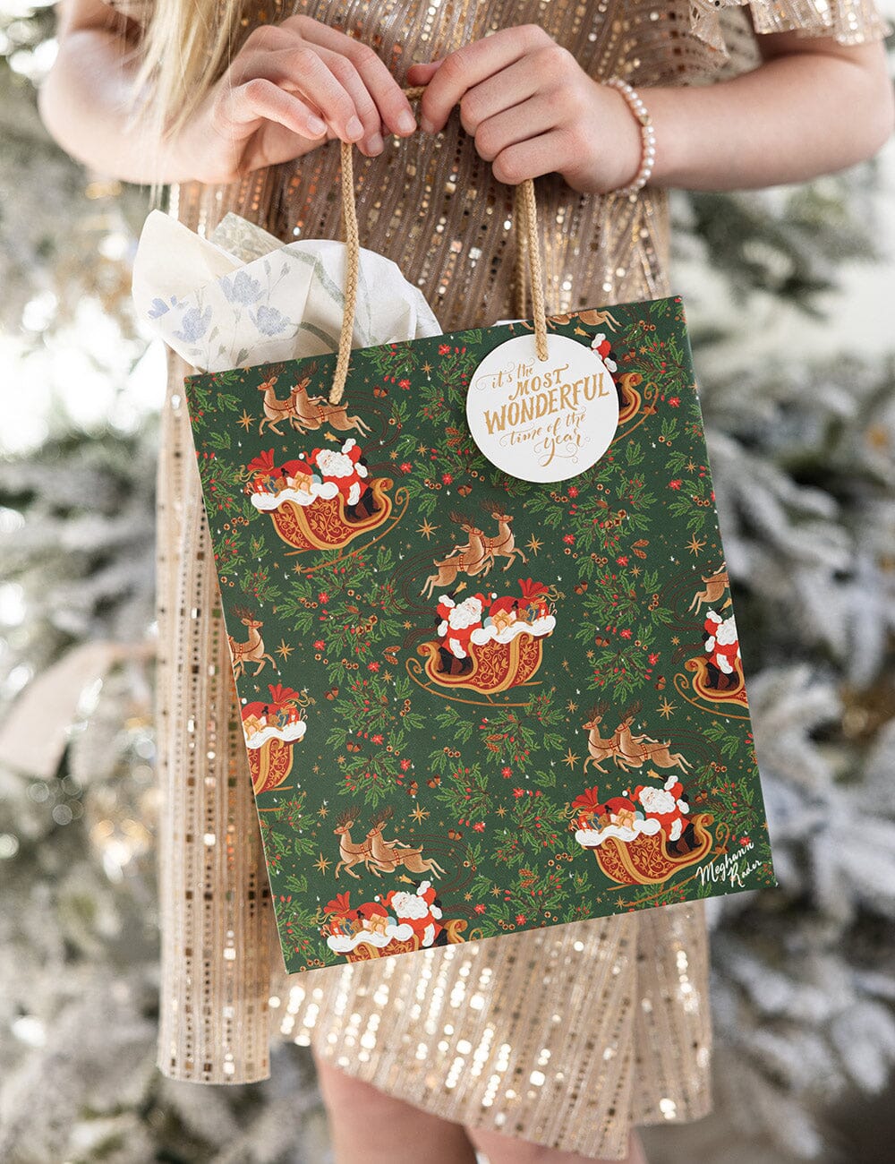 Medium Gift Bag - Santa Sleigh Gift Bag Bespoke Letterpress