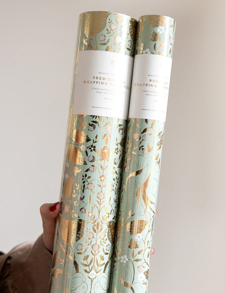 Gift Wrap Roll - Golden Garden (Mint with Gold Foil) Gift Wrapping Bespoke Letterpress 