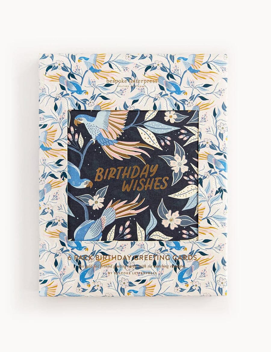 6 Pack Birthday Greeting Card Boxset - Parrots Greeting Cards Boxset Bespoke Letterpress