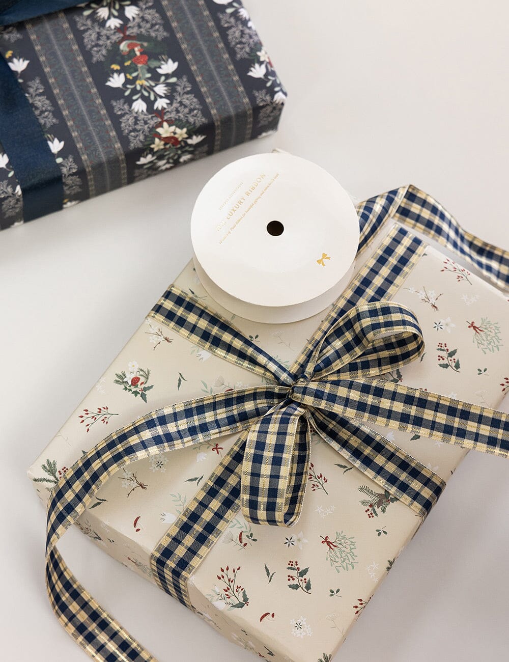 Navy and Gold Tartan Ribbon 10 Meters