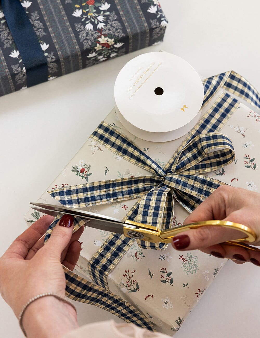 Navy and Gold Tartan Ribbon 10 Meters