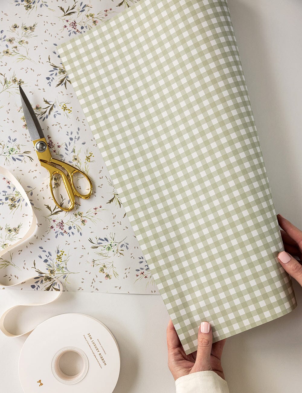 Itsy Bitsy Florals / Sage Check 6pk Gift Wrap Gift Wrap Bespoke Letterpress
