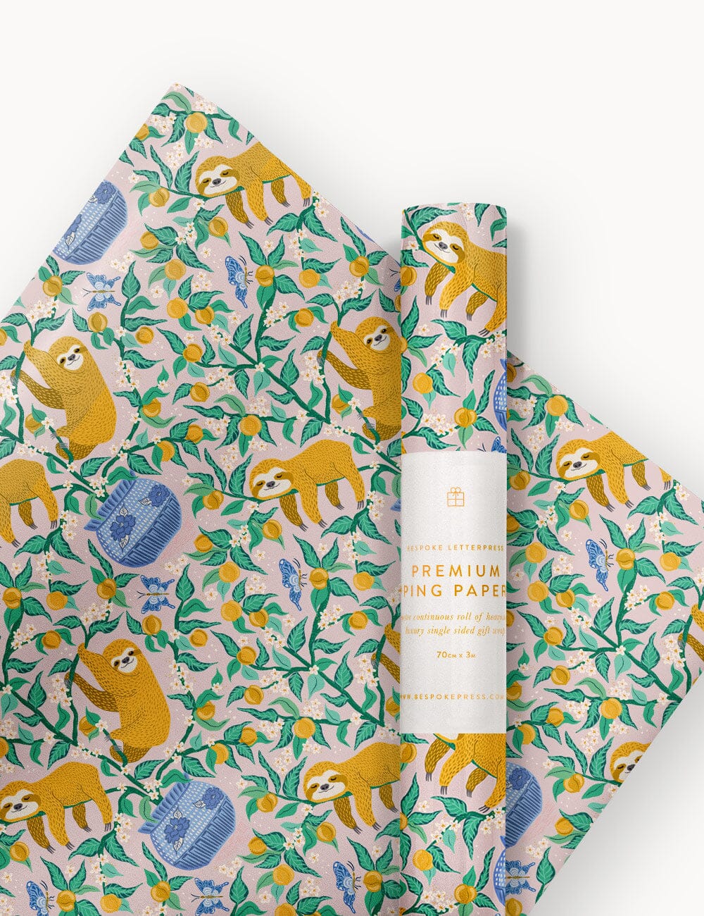 Gift Wrap Roll 3m - Sloth Gift Wrapping Bespoke Letterpress