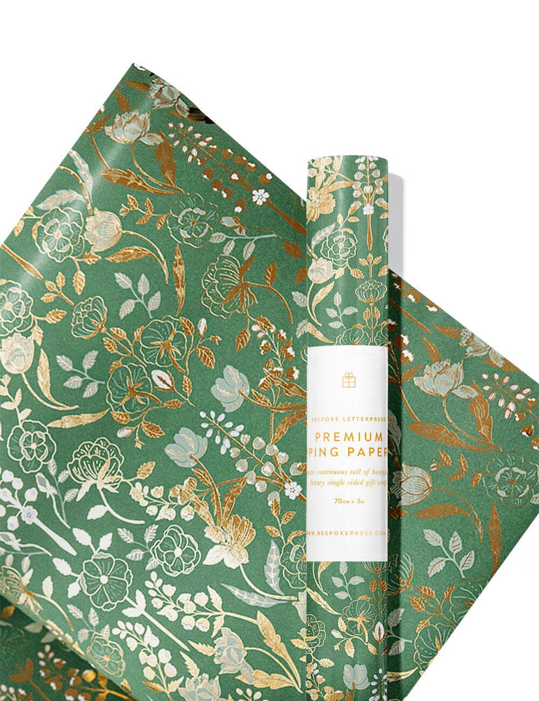 Gift Wrap Roll - Gilded Blooms (Green with Gold Foil)