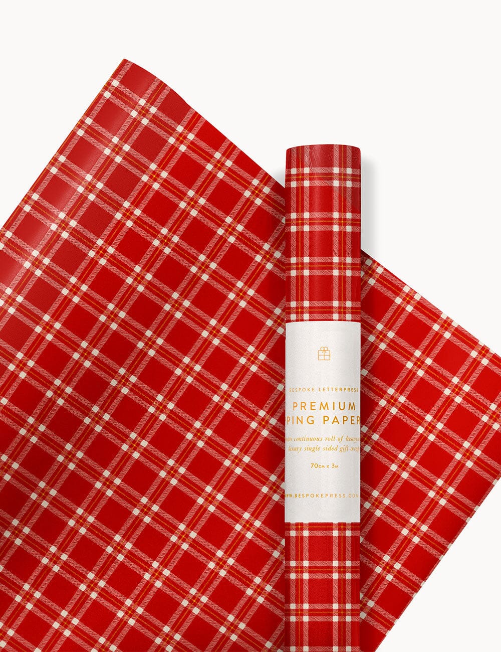 Gift Wrap Roll 3m - Christmas Red Check Plaid Gift Wrapping Bespoke Letterpress