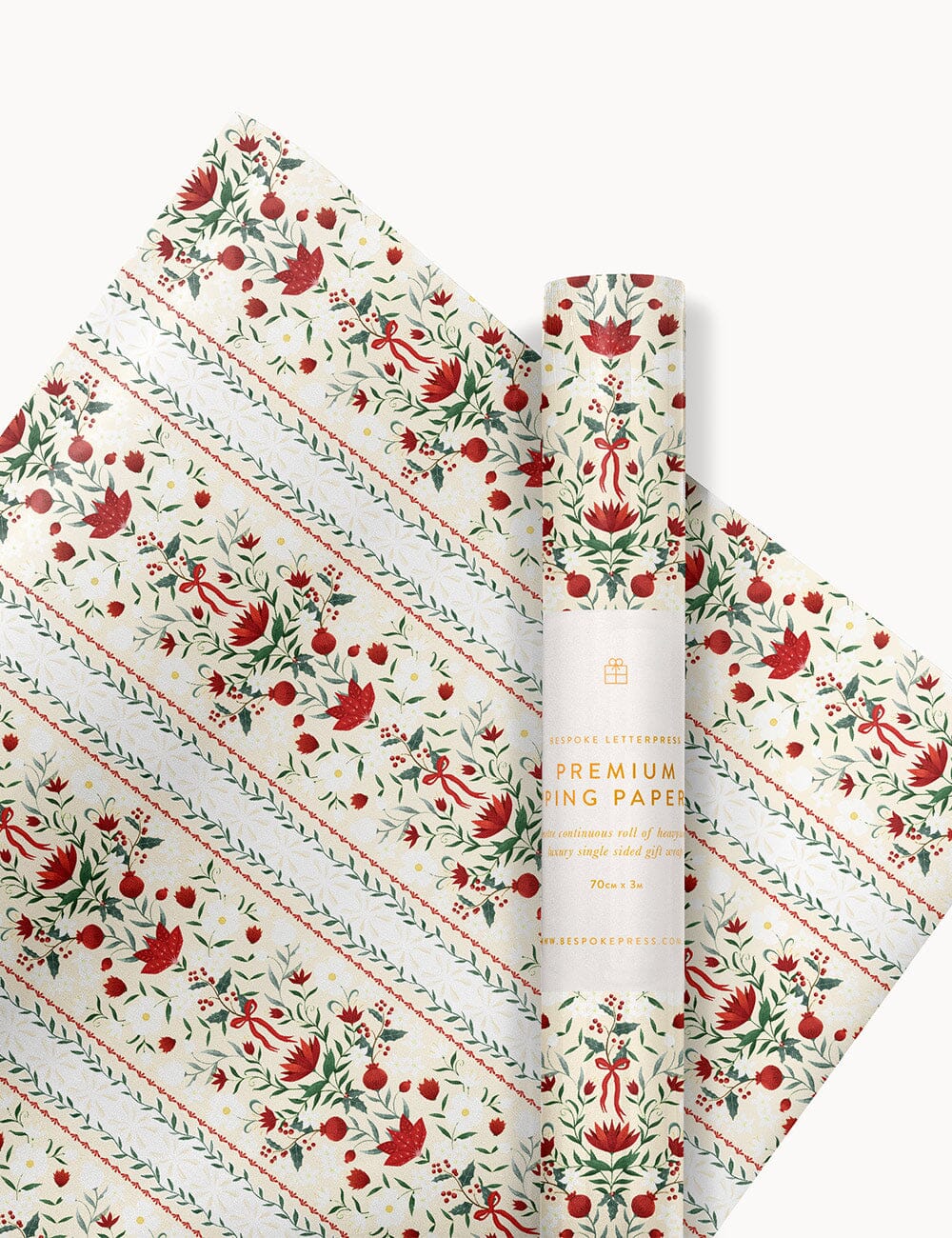 Gift Wrap Roll 3m - Festive Florals Gift Wrapping Bespoke Letterpress