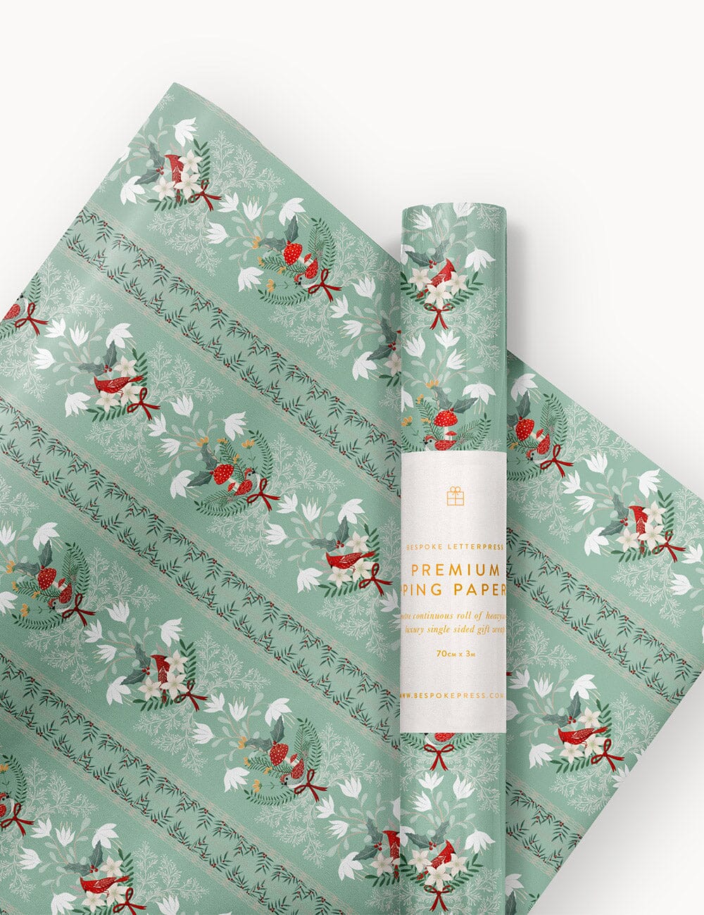 Gift Wrap Roll 3m - Christmas Songbirds Gift Wrapping Bespoke Letterpress