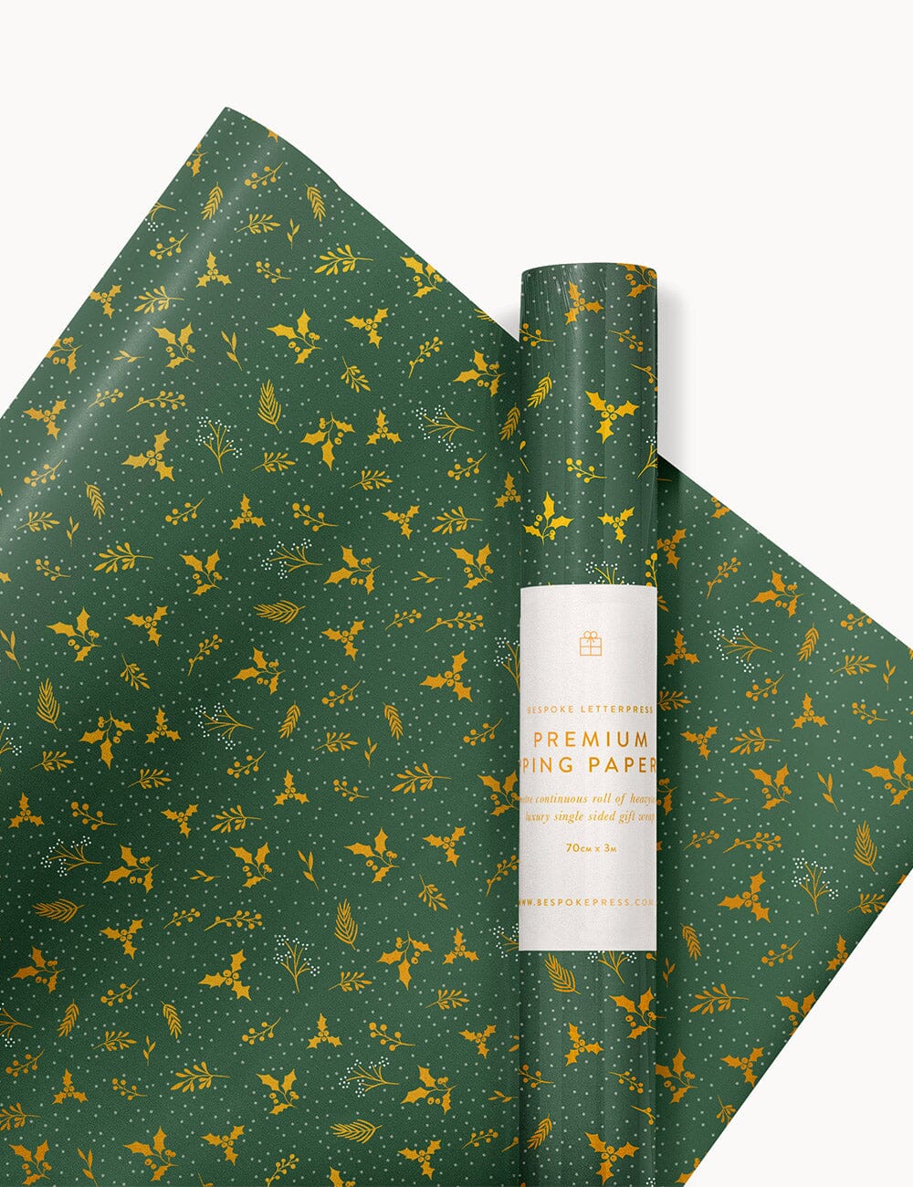 Gift Wrap Roll 3m - Golden Holly (Gold Foil) Gift Wrapping Bespoke Letterpress