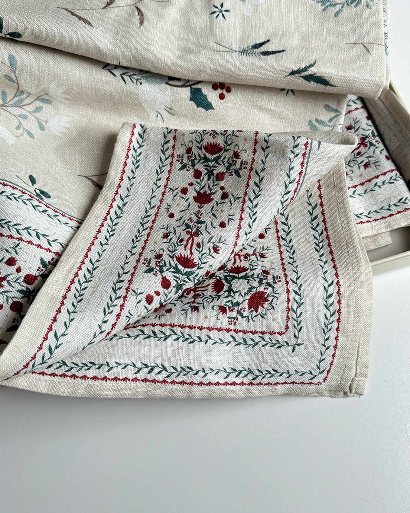 SECONDS - Heirloom Christmas Holly Linen Tablecloth Tablecloth Bespoke Letterpress