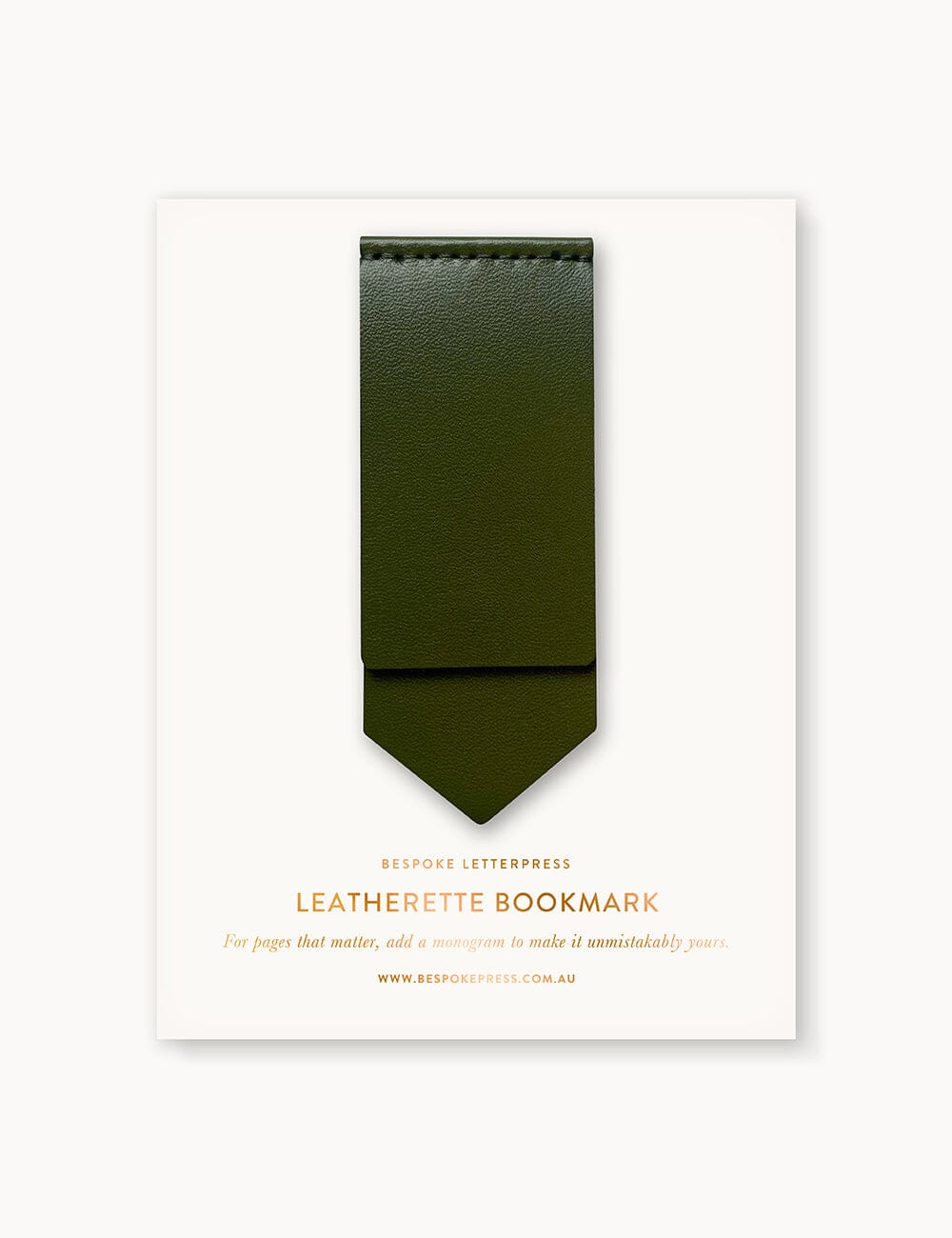 Leatherette Bookmark - Olive Stationery Bespoke Letterpress