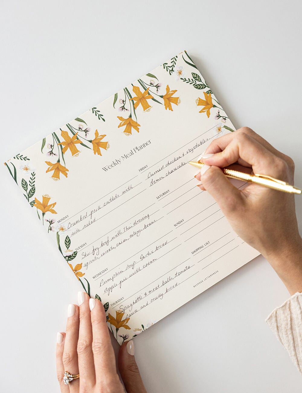 Meal Planner Notepad - Daffodil Notebooks Bespoke Letterpress