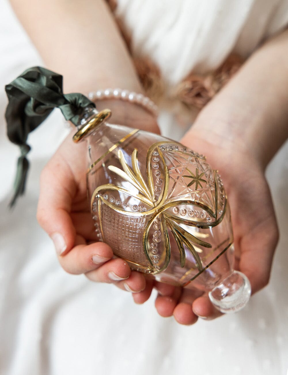 Ornament Glass Tear Drop Star (Olive Ribbon) Christmas Ornaments Bespoke Letterpress