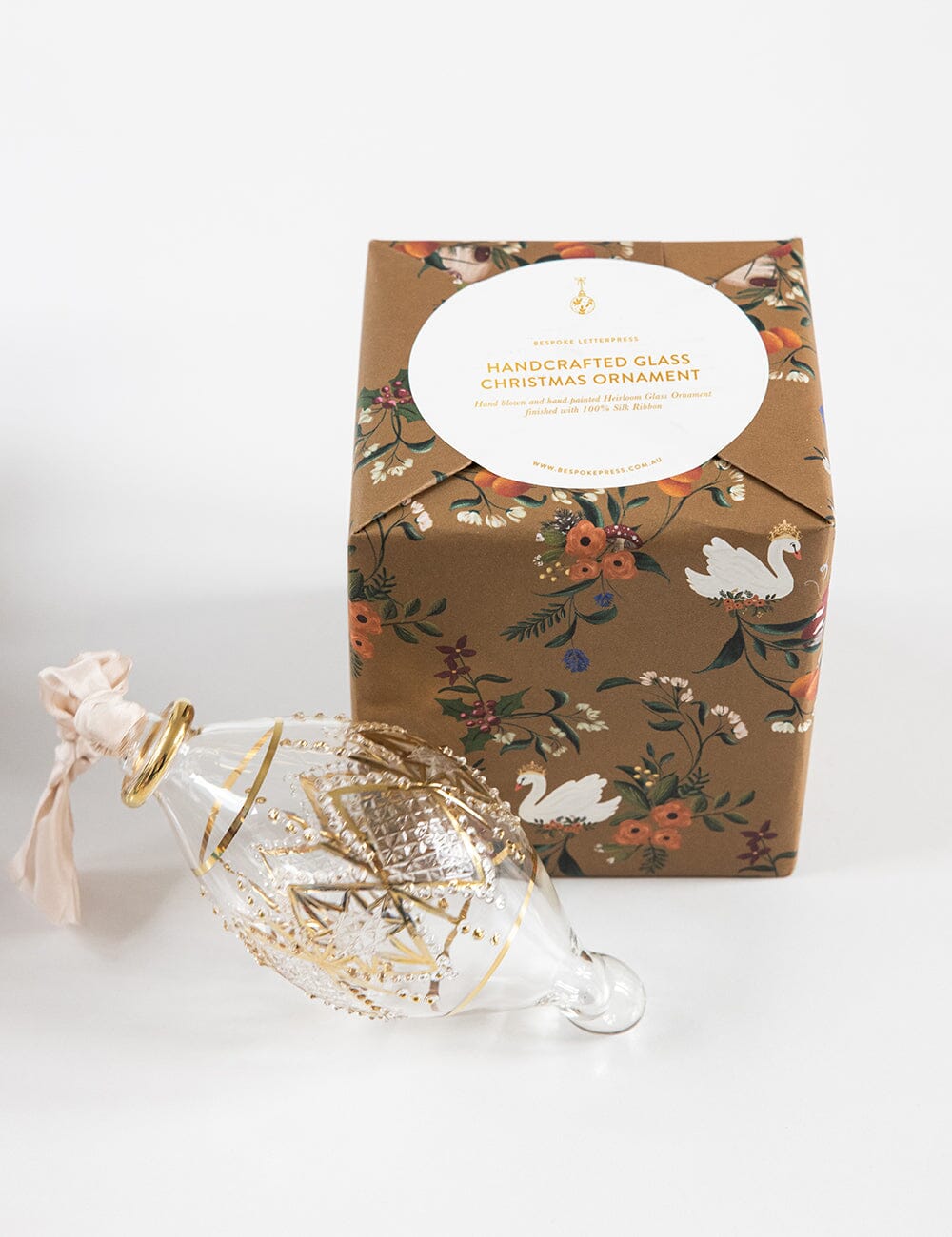 Ornament Glass Tear Drop Diamond (Blush Ribbon) Christmas Ornaments Bespoke Letterpress