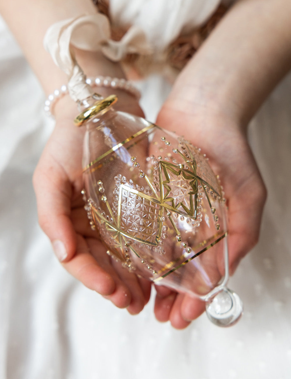 Ornament Glass Tear Drop Diamond (Blush Ribbon)