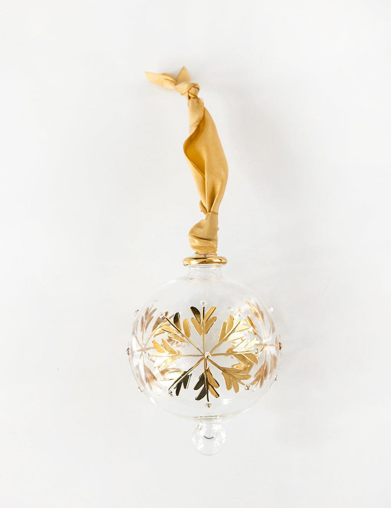 Ornament Glass Round Snowflake (Gold Ribbon)