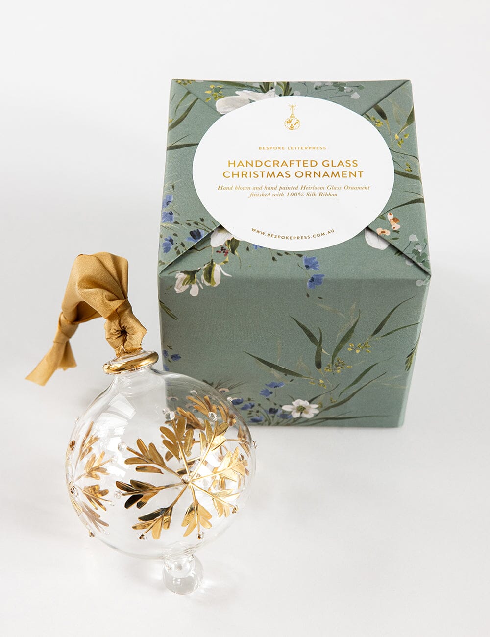 Ornament Glass Round Snowflake GOLD Christmas Ornaments Bespoke Letterpress